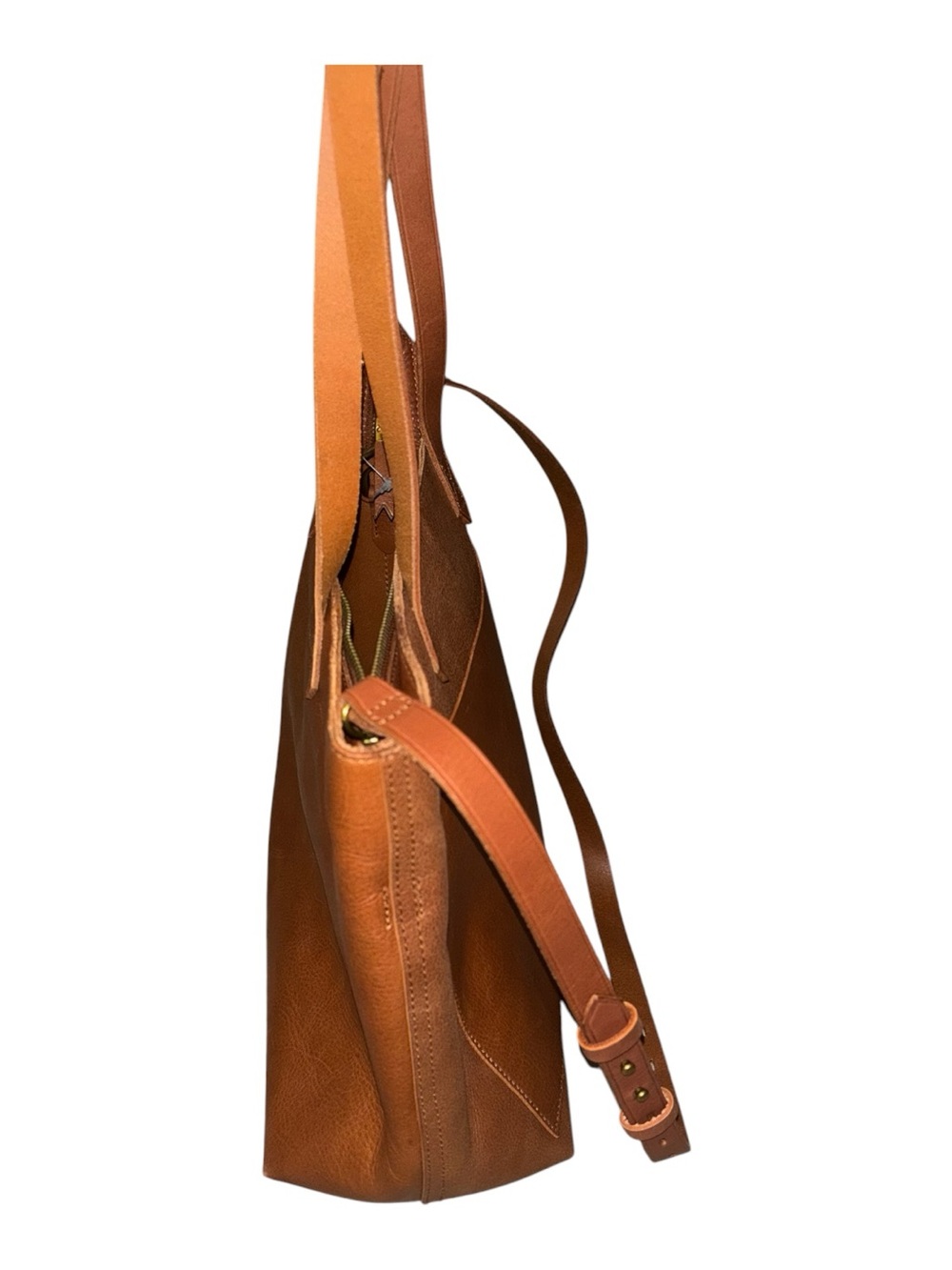 Madewell Medium Transport Tote English Saddle Brown Leather Crossbody Bucket Bag - Picture 3 of 11